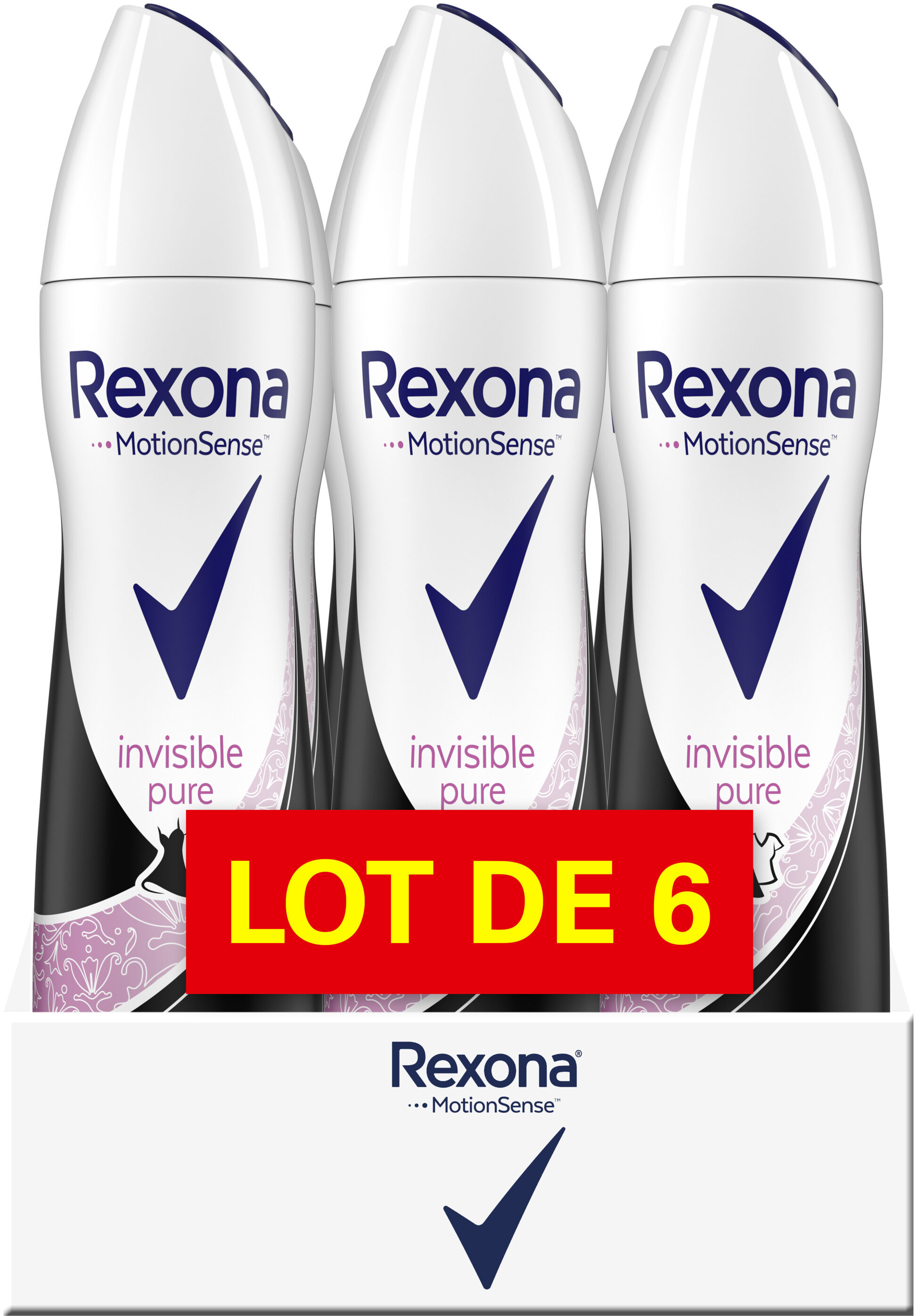 REXONA Déodorant Femme Spray Anti Transpirant Invisible Pure 200ml Lot de 6 - Product - fr
