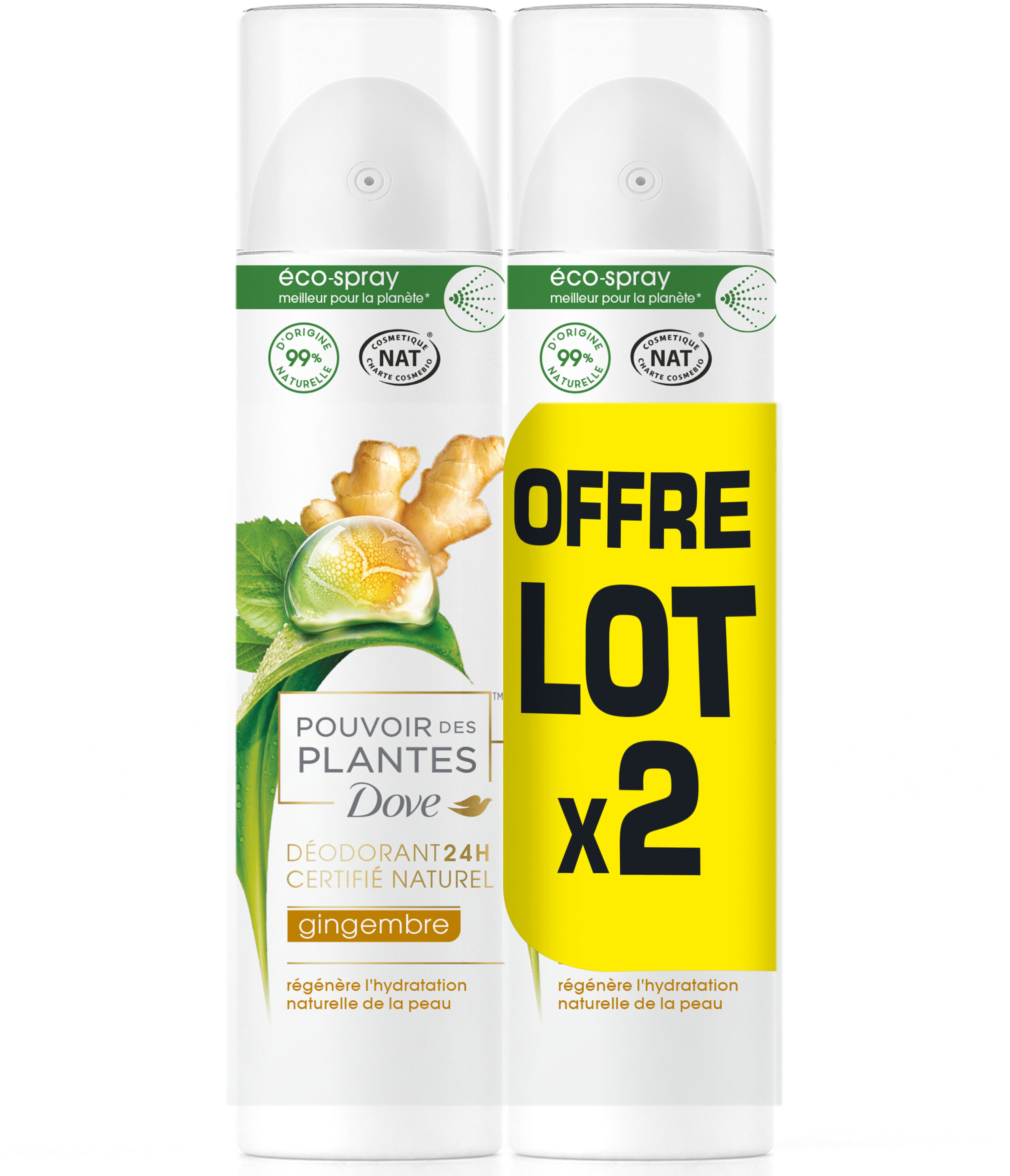 Dove Déodorant Femme Spray Pouvoir des Plantes Gingembre 2x75ml - Product - fr