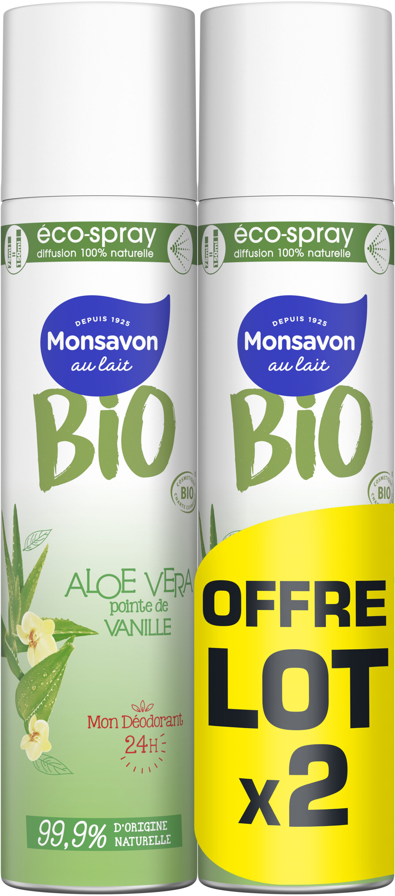 Monsavon BIO Déodorant Femme Spray Aloe Véra Vanille 2x75ml - Produkto - fr