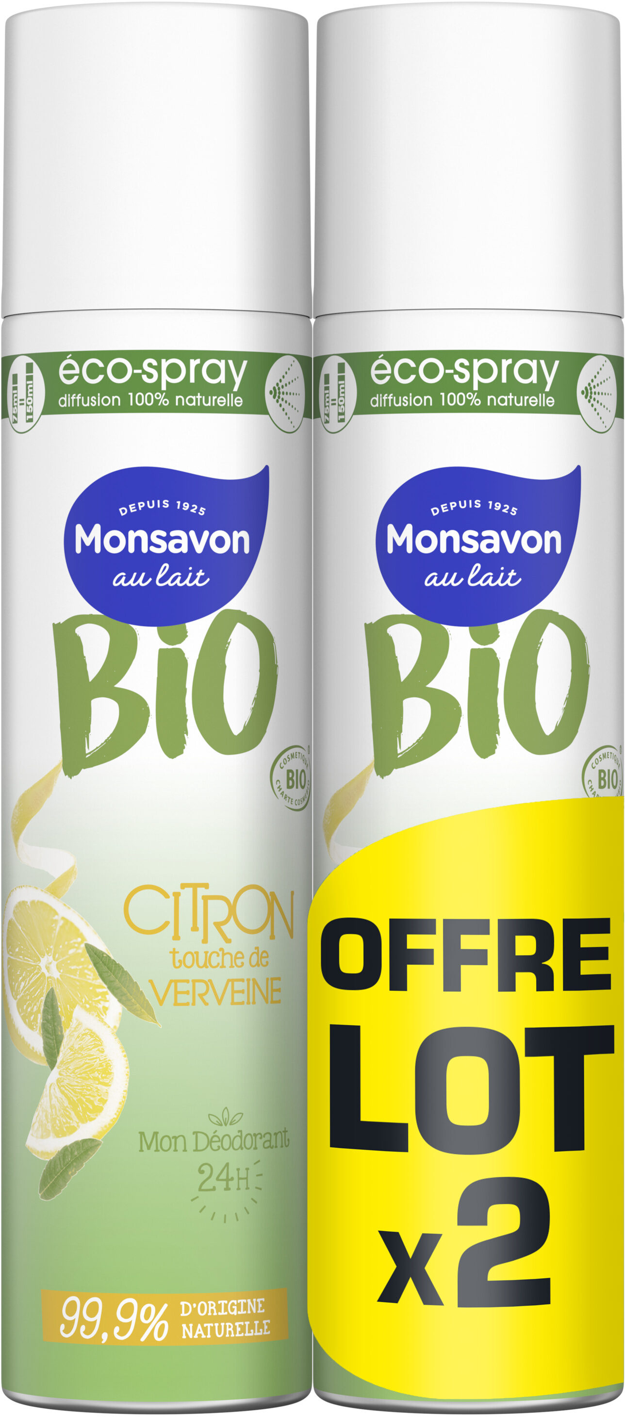 Monsavon BIO Déodorant Femme Spray Citron Touche de Verveine 2x75ml - Tuote - fr
