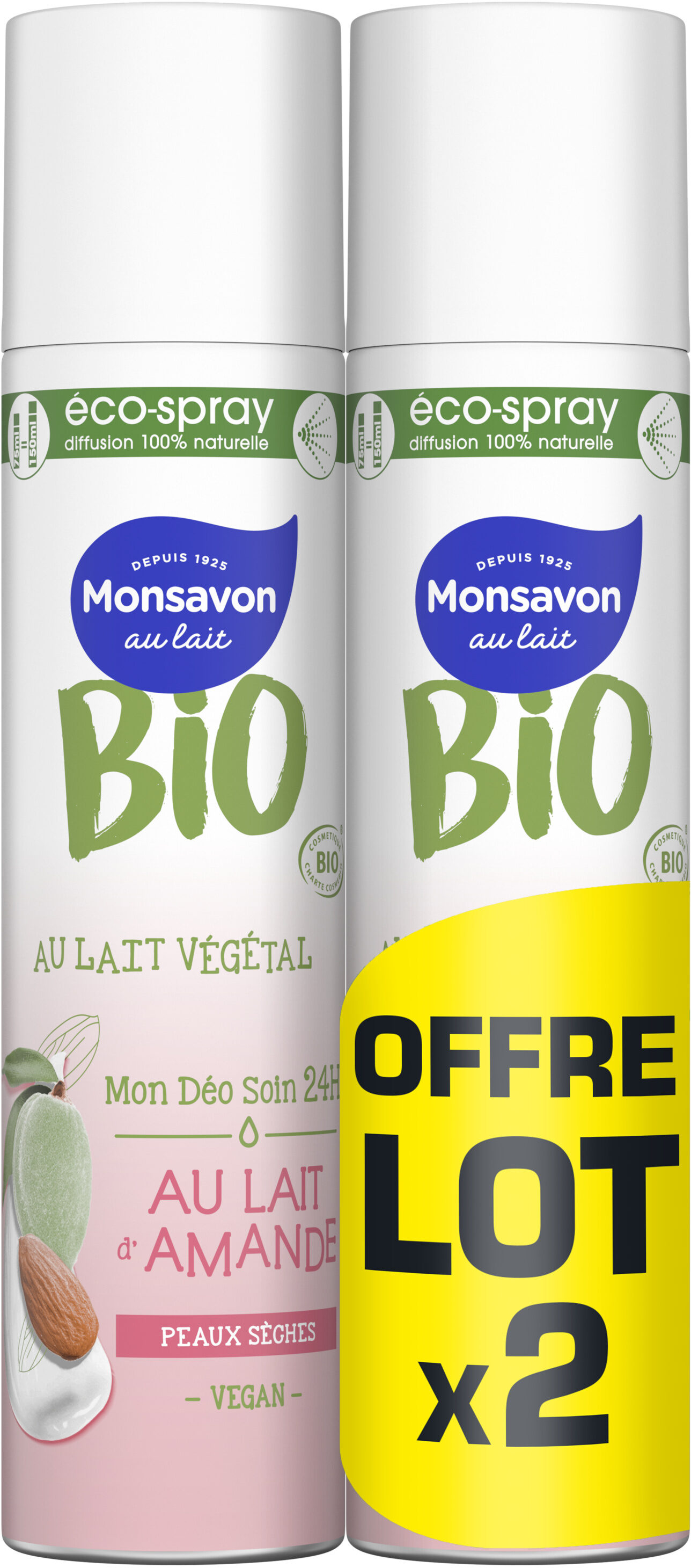 Monsavon Bio Déodorant Spray Lait Amande Lot 2 x 75 ml - Product - fr