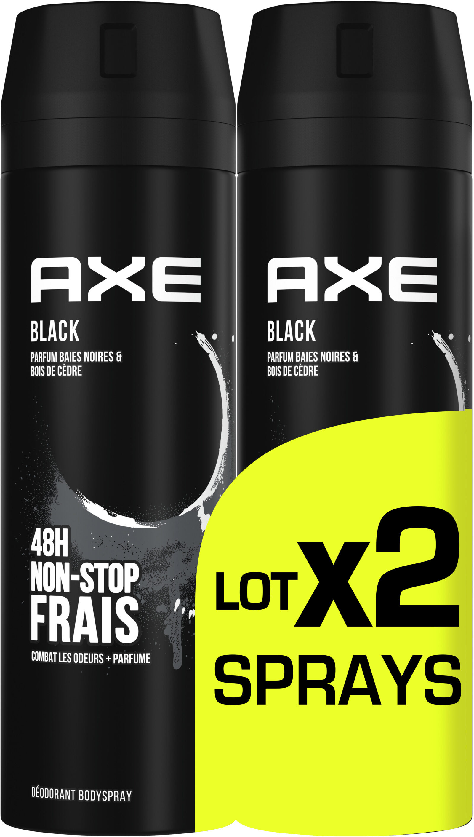 AXE Déodorant Bodyspray Homme Black 48h Non-Stop Frais Lot2x200ml - Produit - fr