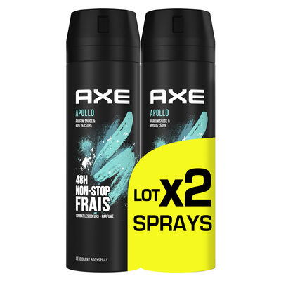 AXE Déodorant Bodyspray Homme Apollo 48h Non-Stop Frais 2x200ml - 1