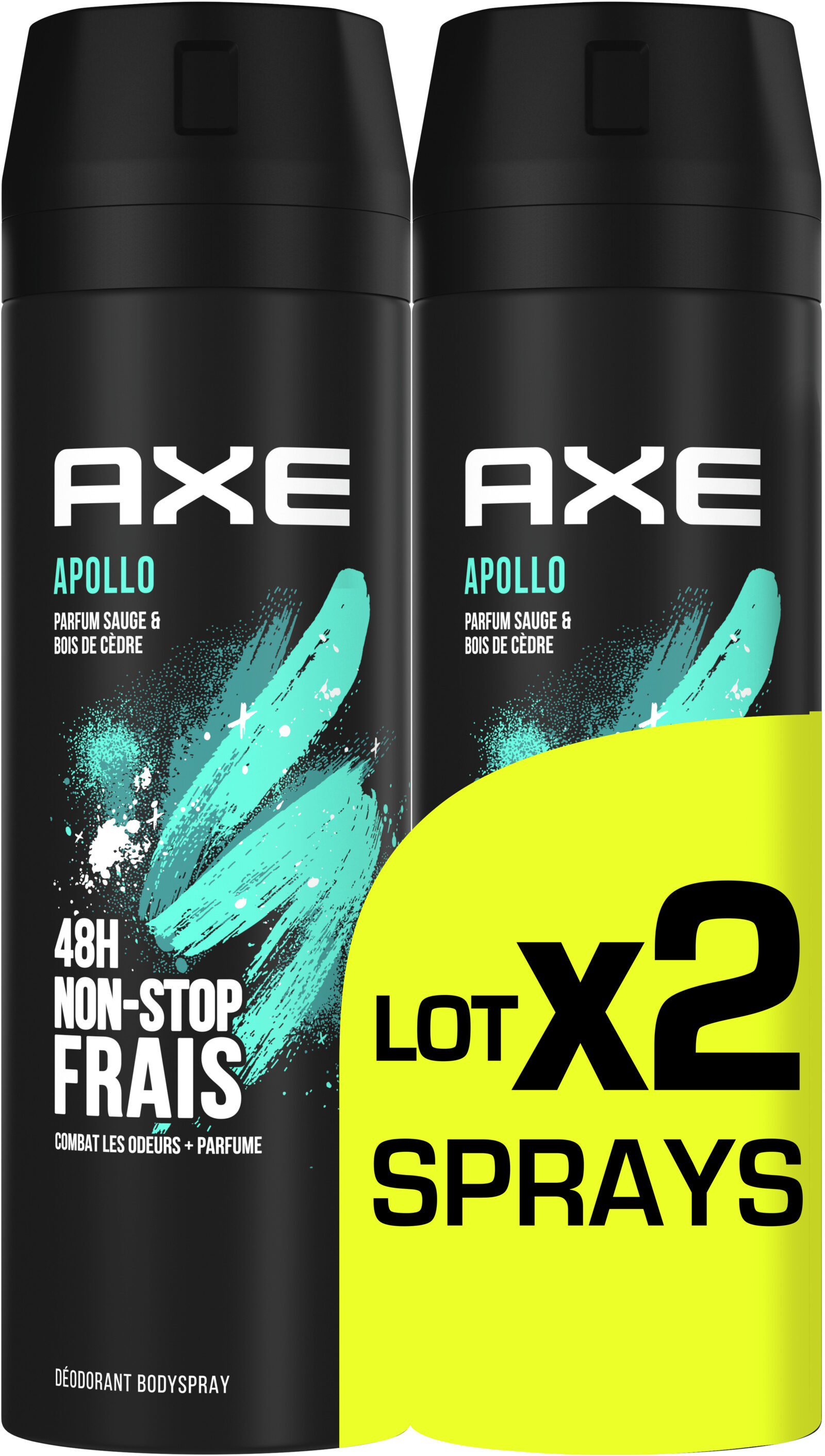 AXE Déodorant Bodyspray Homme Apollo 48h Non-Stop Frais Lot 2x200ml - Produit - fr