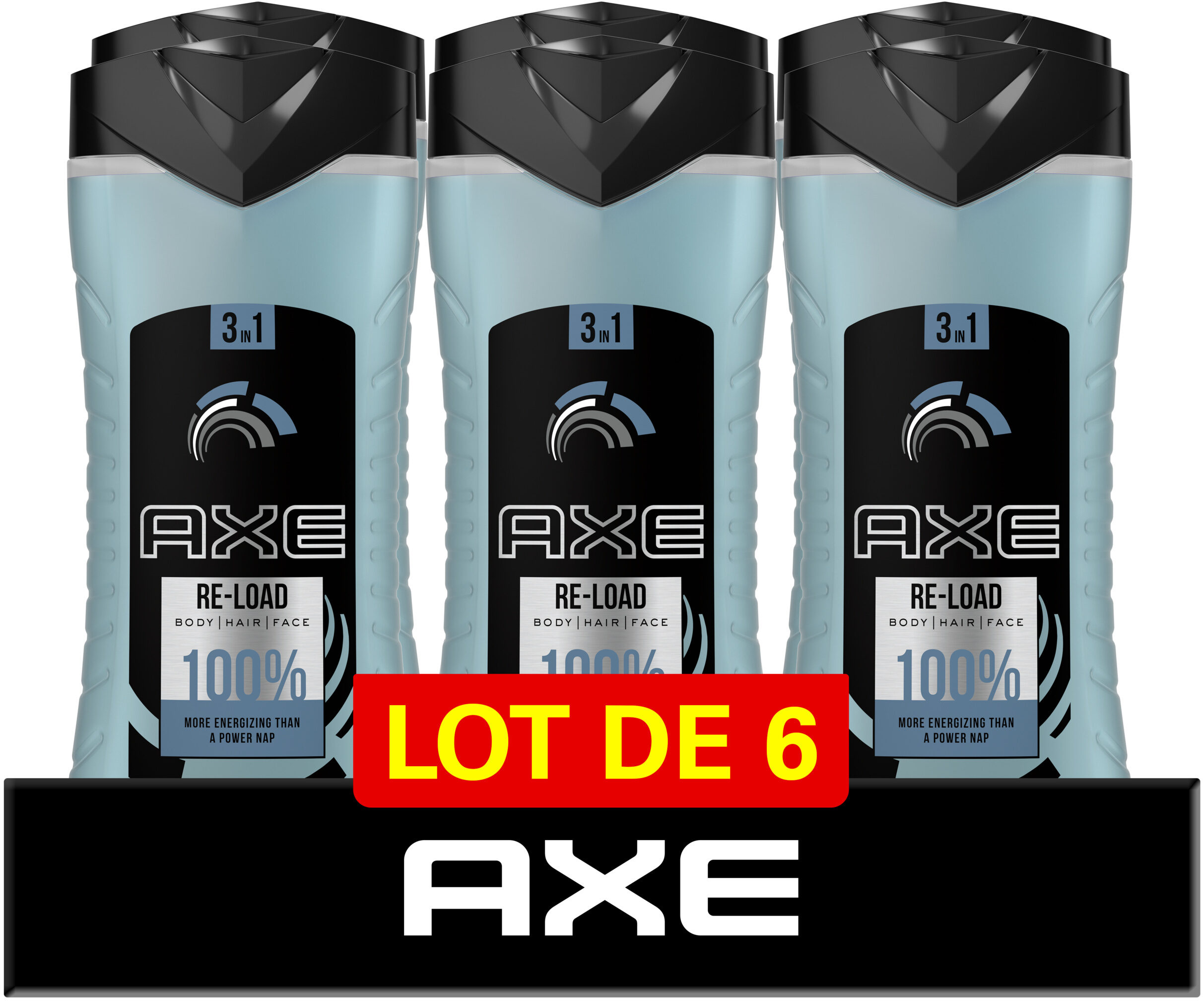 AXE Gel Douche 3-en-1 Homme Re-Load Frais et Vivifiant 6x400ml - Produit - fr