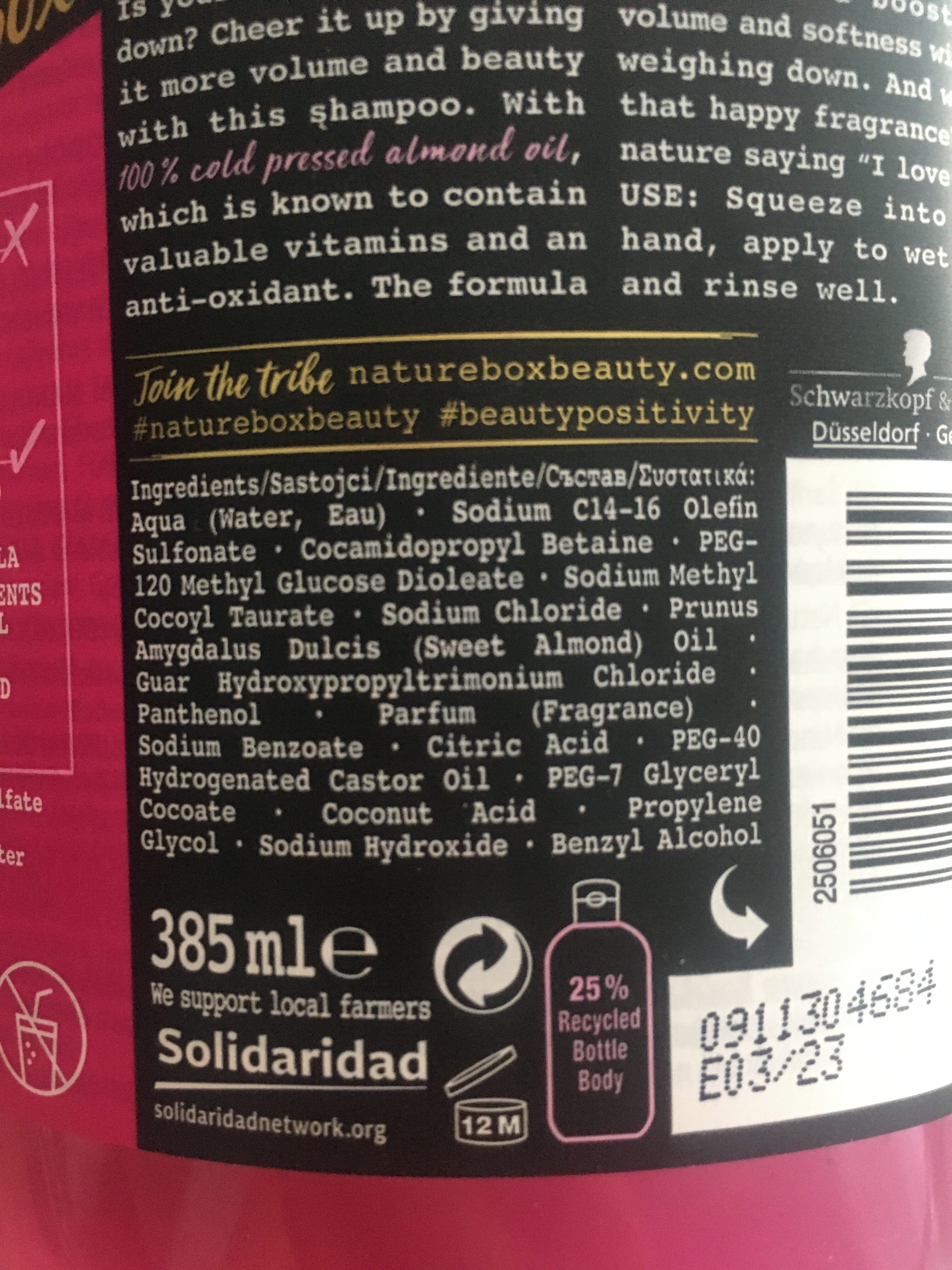 Nature Box Almond Oil Shampoo - Ingrédients - en