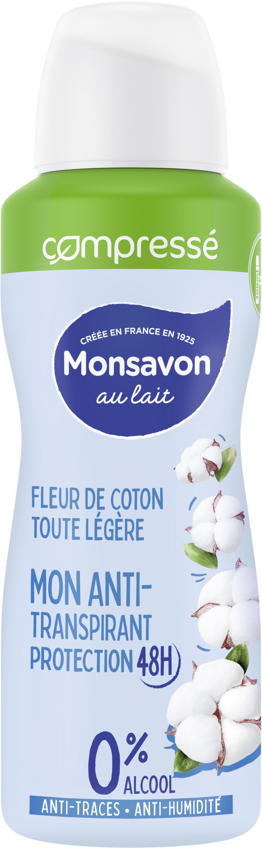 Monsavon Anti-Transpirant Femme Spray Compressé Fleur de Coton Toute Légère 100ml - Produit - fr