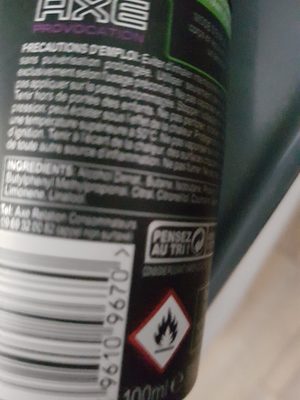 AXE Déodorant Homme Bodyspray Compressé Provocation 48h Frais 100ml - Ingredients - fr